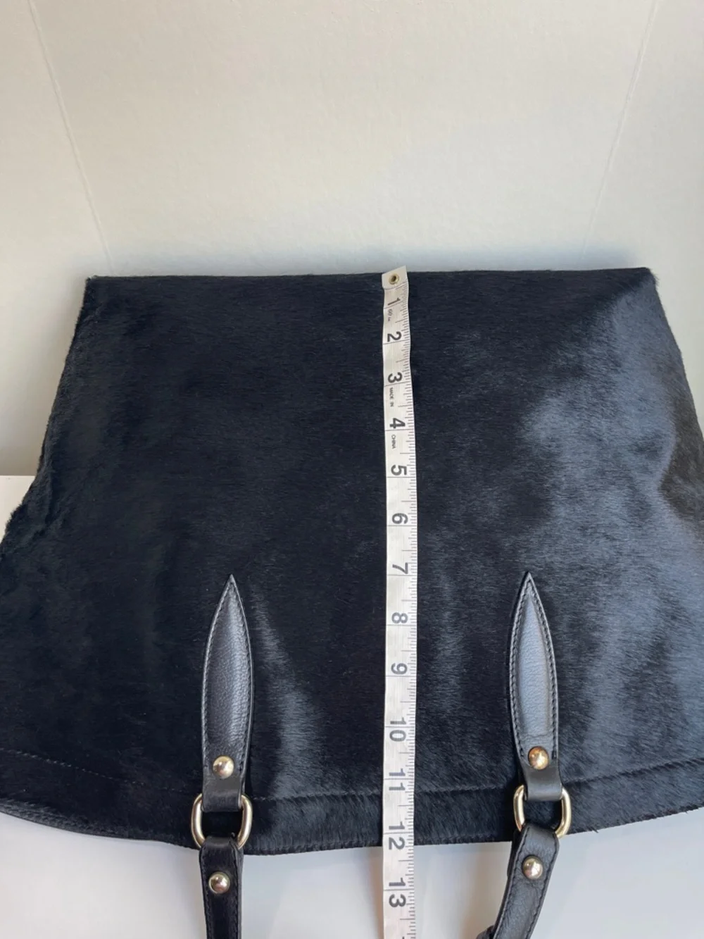 PULICATI Black Calf Hair Leather Satchel Crossbody